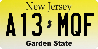 NJ license plate A13MQF