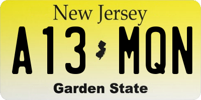 NJ license plate A13MQN