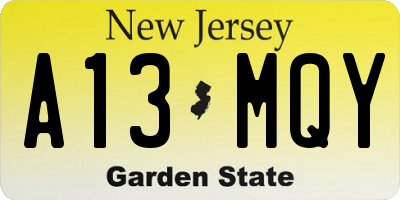 NJ license plate A13MQY
