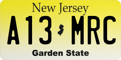 NJ license plate A13MRC