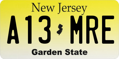 NJ license plate A13MRE