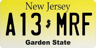 NJ license plate A13MRF