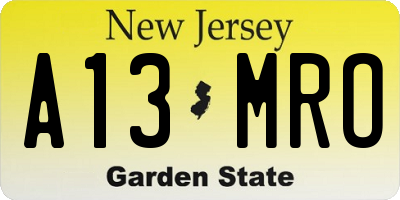 NJ license plate A13MRO