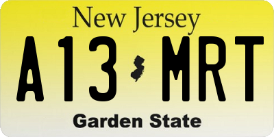 NJ license plate A13MRT