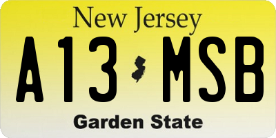 NJ license plate A13MSB