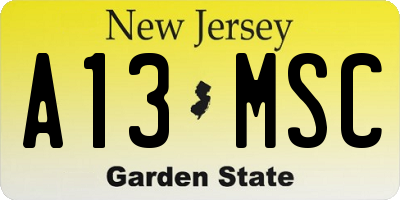NJ license plate A13MSC