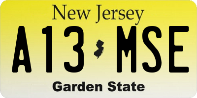 NJ license plate A13MSE
