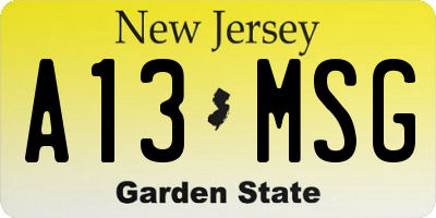 NJ license plate A13MSG