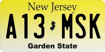 NJ license plate A13MSK