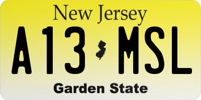 NJ license plate A13MSL