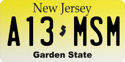 NJ license plate A13MSM