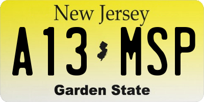 NJ license plate A13MSP