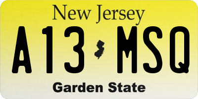 NJ license plate A13MSQ