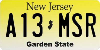 NJ license plate A13MSR