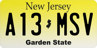 NJ license plate A13MSV