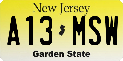 NJ license plate A13MSW