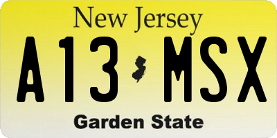 NJ license plate A13MSX