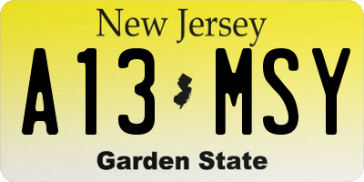 NJ license plate A13MSY