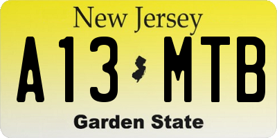 NJ license plate A13MTB