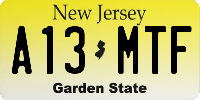 NJ license plate A13MTF