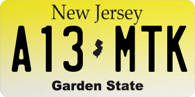 NJ license plate A13MTK