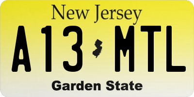 NJ license plate A13MTL