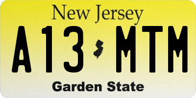 NJ license plate A13MTM