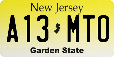 NJ license plate A13MTO