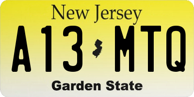 NJ license plate A13MTQ