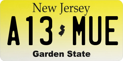 NJ license plate A13MUE