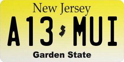 NJ license plate A13MUI
