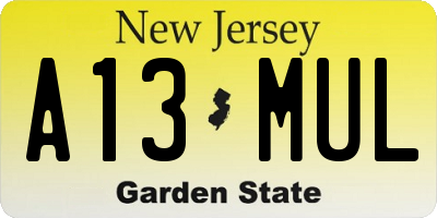 NJ license plate A13MUL