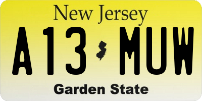 NJ license plate A13MUW