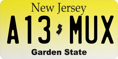 NJ license plate A13MUX