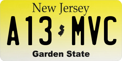 NJ license plate A13MVC