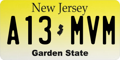 NJ license plate A13MVM