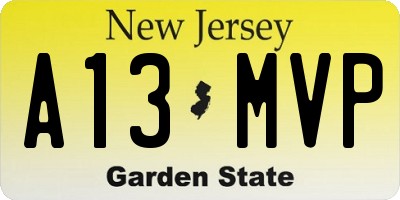 NJ license plate A13MVP