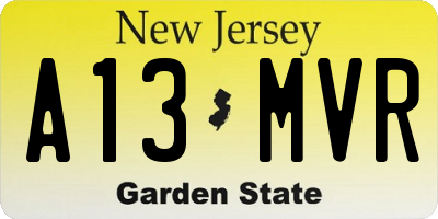 NJ license plate A13MVR