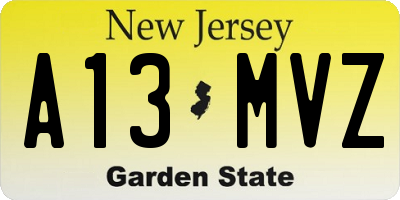 NJ license plate A13MVZ