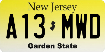 NJ license plate A13MWD