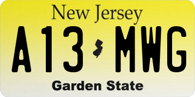 NJ license plate A13MWG