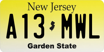 NJ license plate A13MWL