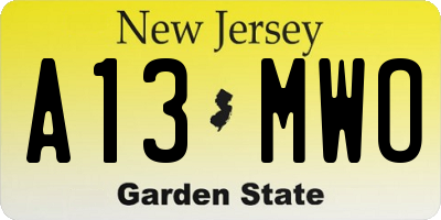 NJ license plate A13MWO