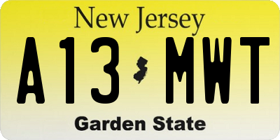 NJ license plate A13MWT