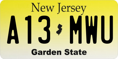 NJ license plate A13MWU