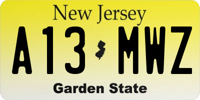 NJ license plate A13MWZ