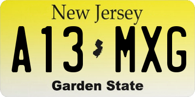 NJ license plate A13MXG