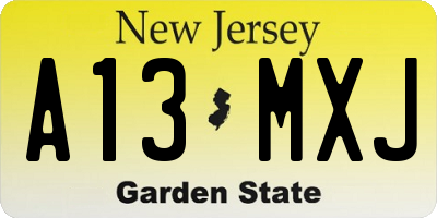 NJ license plate A13MXJ