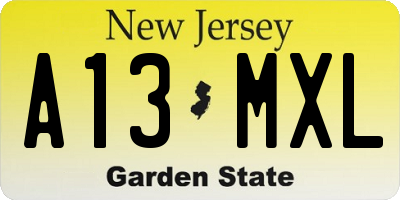 NJ license plate A13MXL