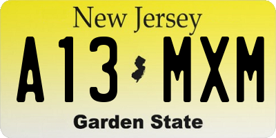 NJ license plate A13MXM